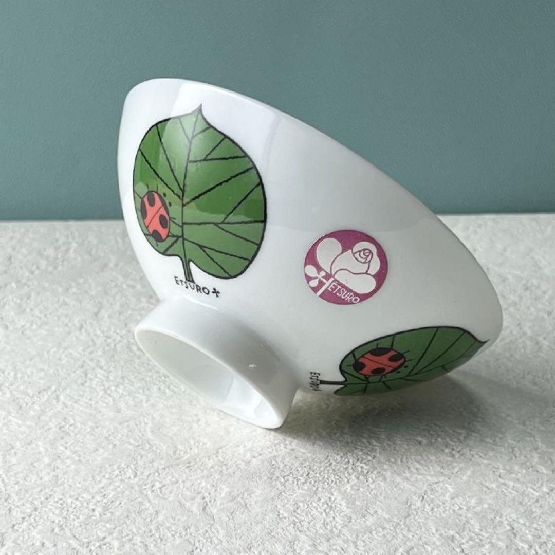 昭和レトロ鈴木悦郎葉っぱとてんとう虫茶碗 当時物 エンゼル陶器