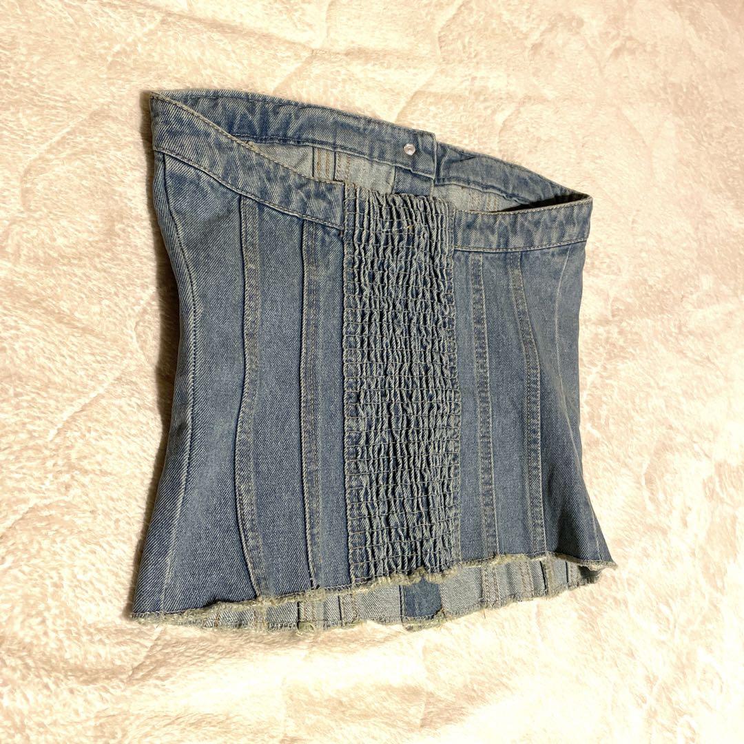 D&G ライトブルーデニムビスチェ DE-VILLE Tube top in stretch denim｜ブルー｜ウィメンズ｜DIESEL