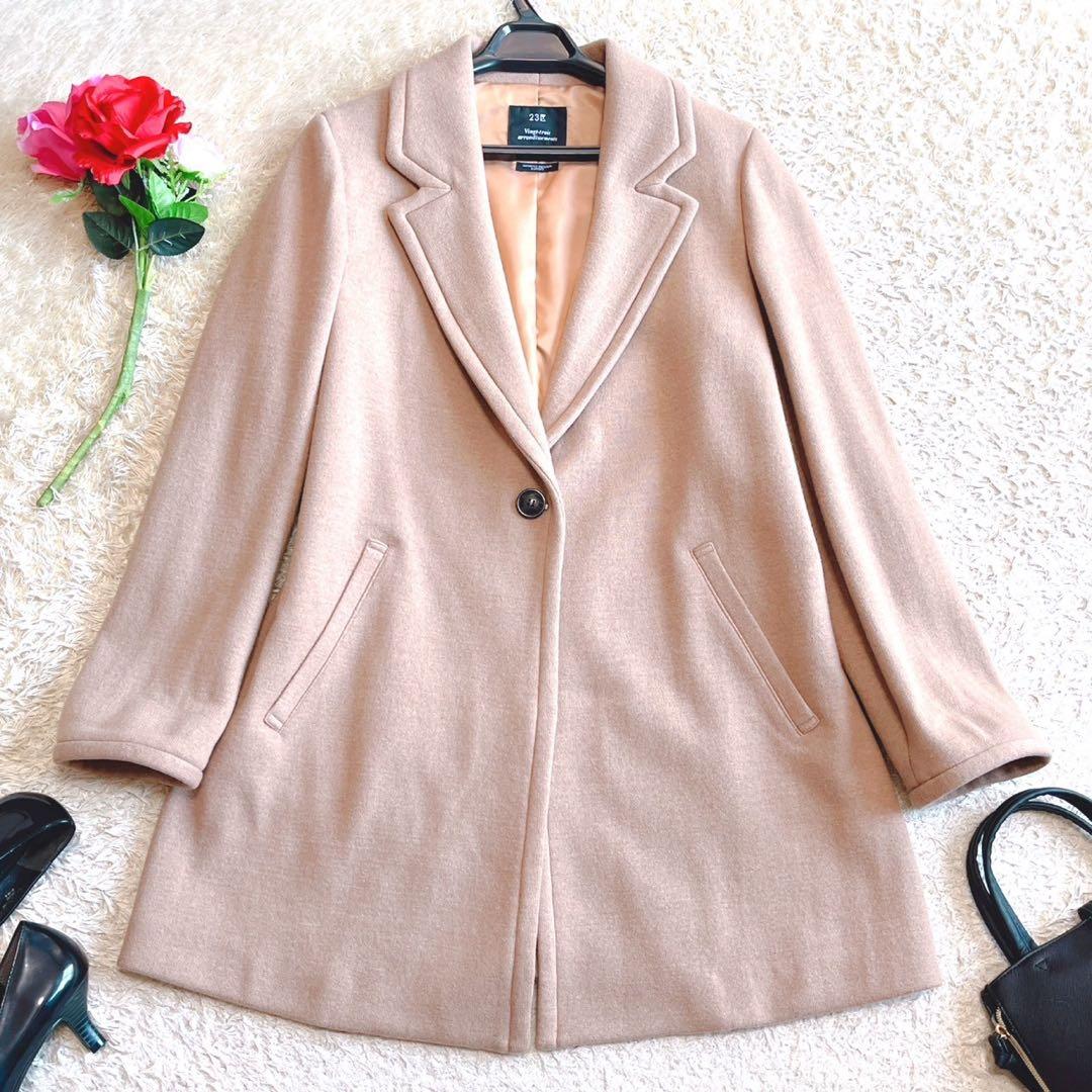 希少・大きいサイズ✨23区 チェスターコート ミドル丈 カシミヤ ブラウン 44