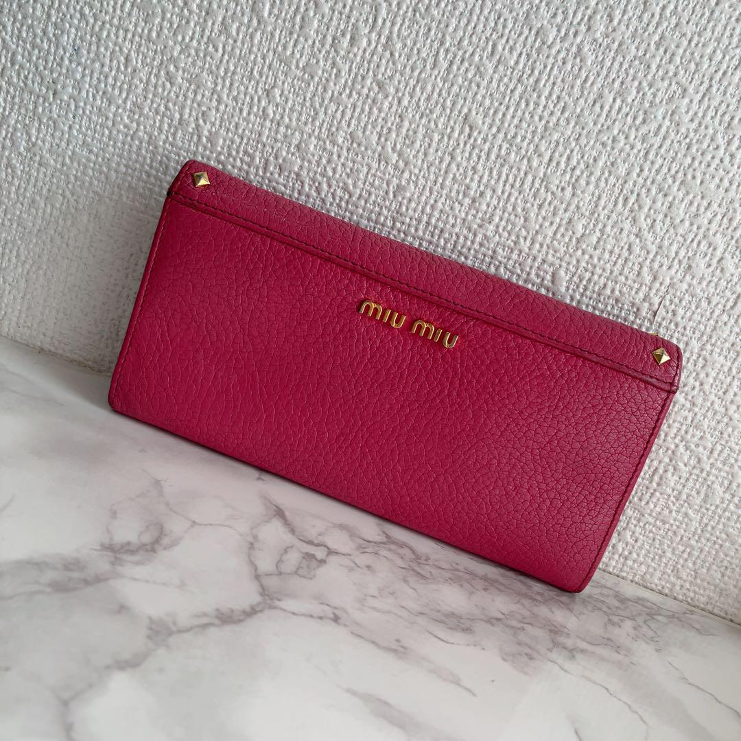 美品 miumiu ミュウミュウ マドラス レザー リボン 長財布