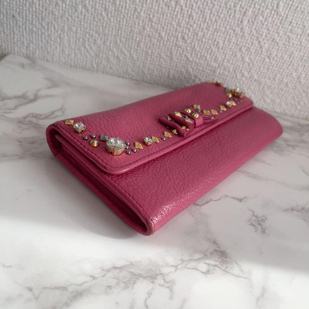 美品 miumiu ミュウミュウ マドラス レザー リボン 長財布