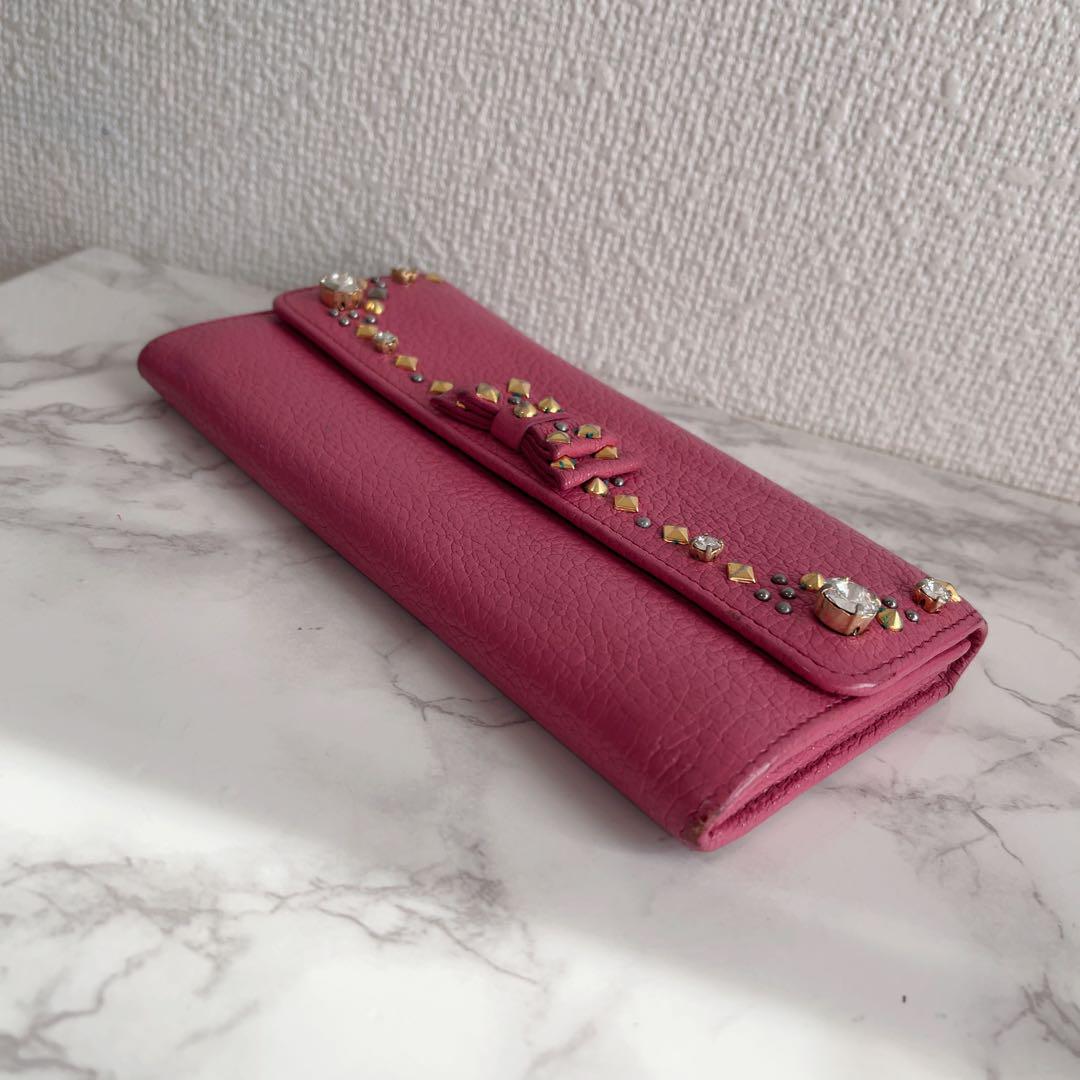 美品 miumiu ミュウミュウ マドラス レザー リボン 長財布