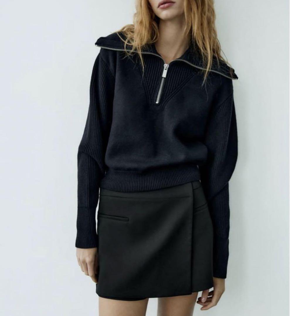 ZARA アシンメトリースコート ブラック XS