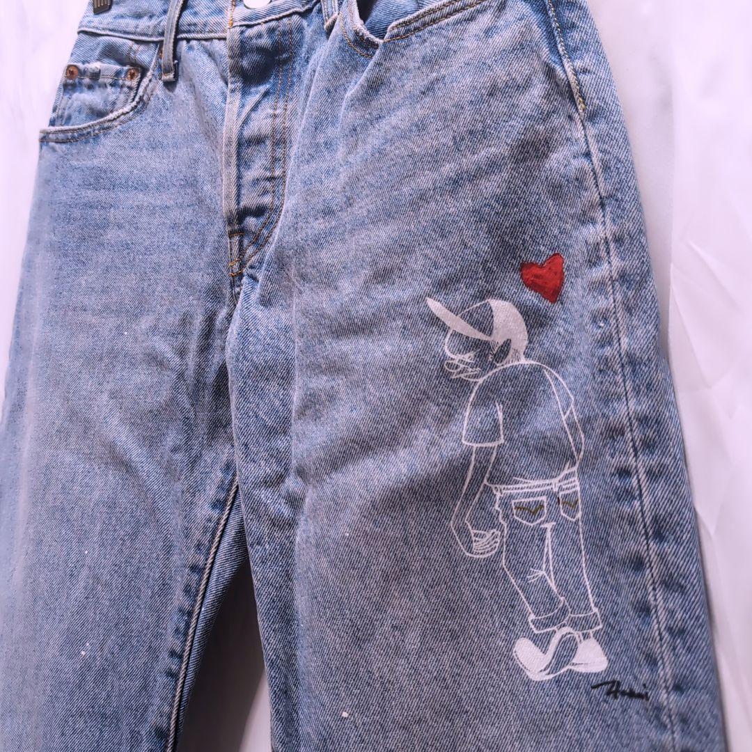 LEVI'S501 花井祐介 デニム ペイントプリント W24L28 LEVI'S501 花井祐介 デニム ペイントプリント W24L28
