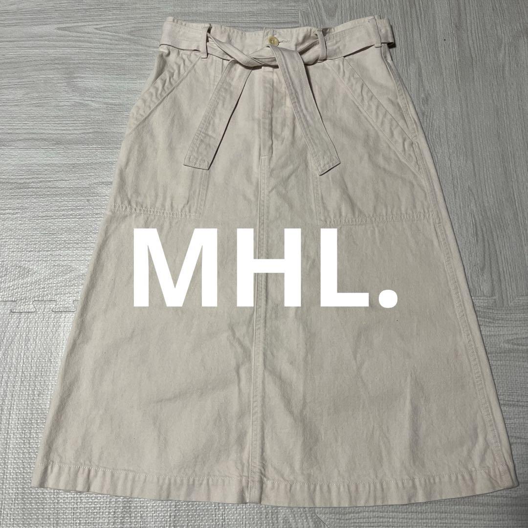 美品 MHL. コットン 台形スカート マーガレットハウエル　オフホワイト　Ⅱ