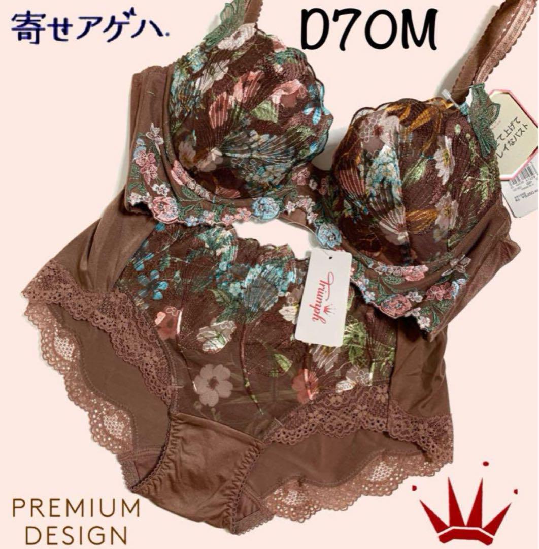 F70M トリンプ プレミアム リーフ柄アップリケ ブラ＆ショーツ Blue