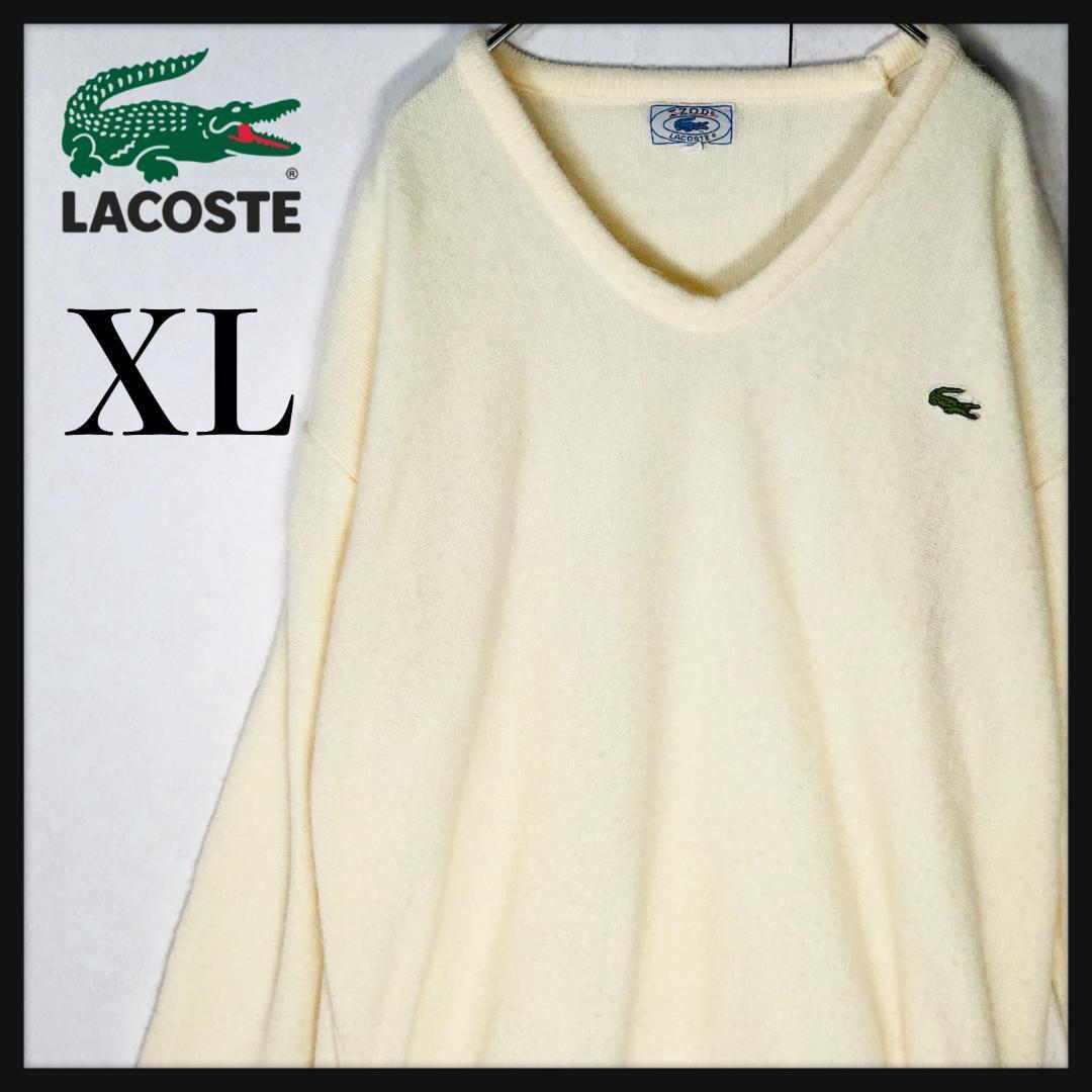 80年代 古着 IZODラコステ ウールニット ヴィンテージ ベージュ XLXL(LL)・LACOSTE
