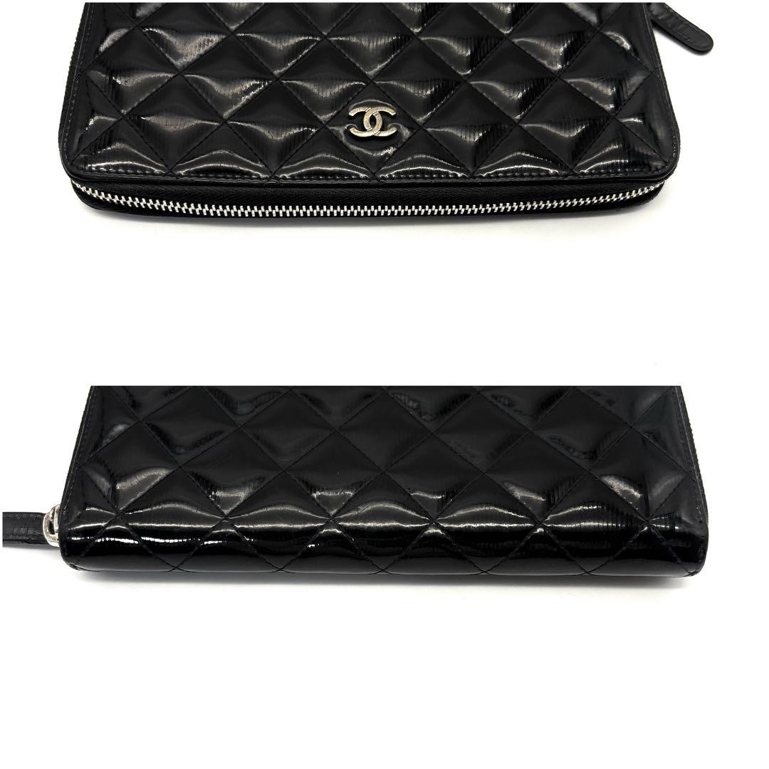 入手困難品◆CHANEL 長財布 マトラッセ パテントレザー ココマーク 黒