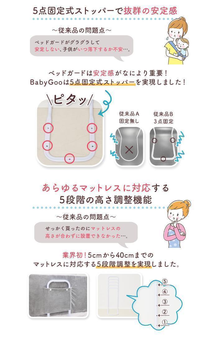 ベッドガード クッション 高級ベロア 200×30 赤ちゃん 出産 NBC84