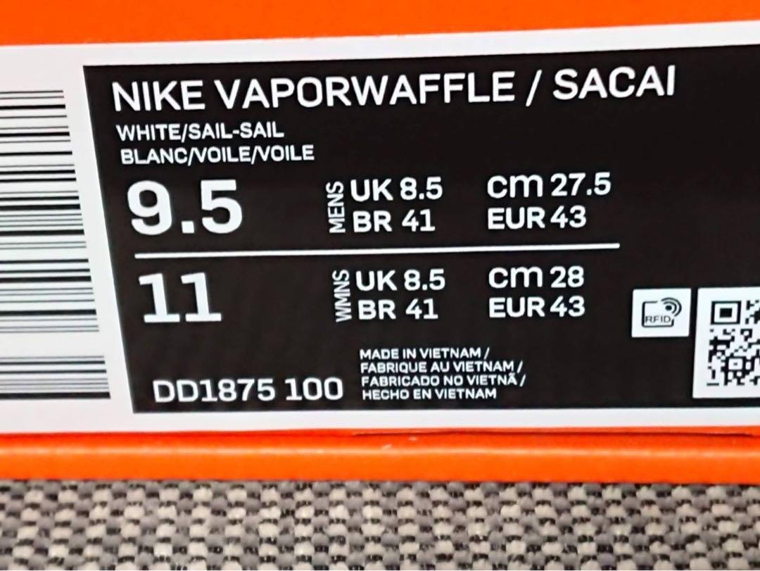 靴 sacai Nike vapor waffle white gum