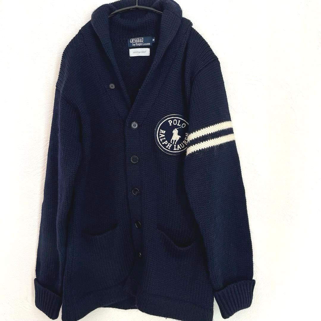 ポロラルフローレン カーディガン ショール ワッペンロゴ バージンウールS POLO RALPH LAUREN