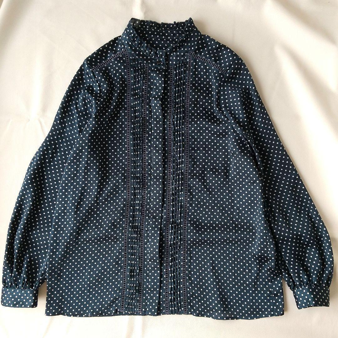 極美品✨定価1.4万❤️ ネイビー ドット／ソリッドフリル
