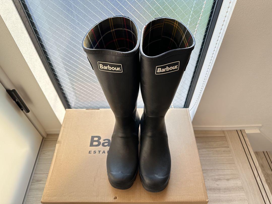 Barbour UK9 ブラック 長靴 ハウスチェック柄ライニング