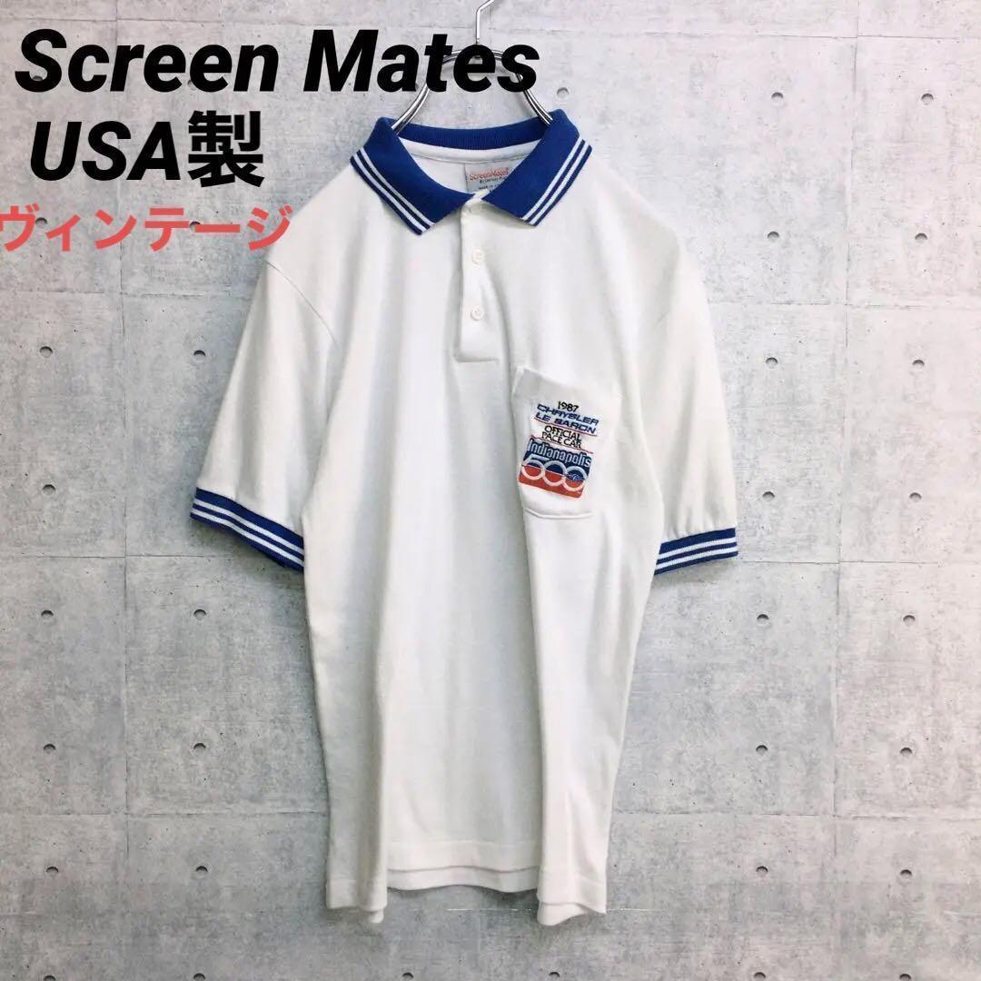 z☆0213 ヴィンテージ Screen Matesポロシャツ 白 M USA製