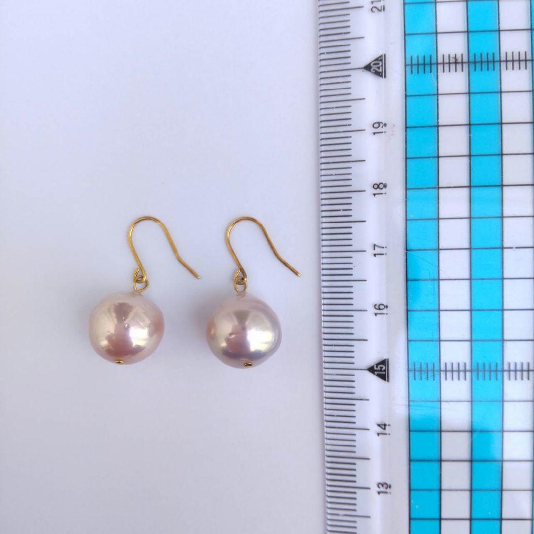 SV 大粒 淡水パール ピアス 約11mm 金色金具 ピンク系