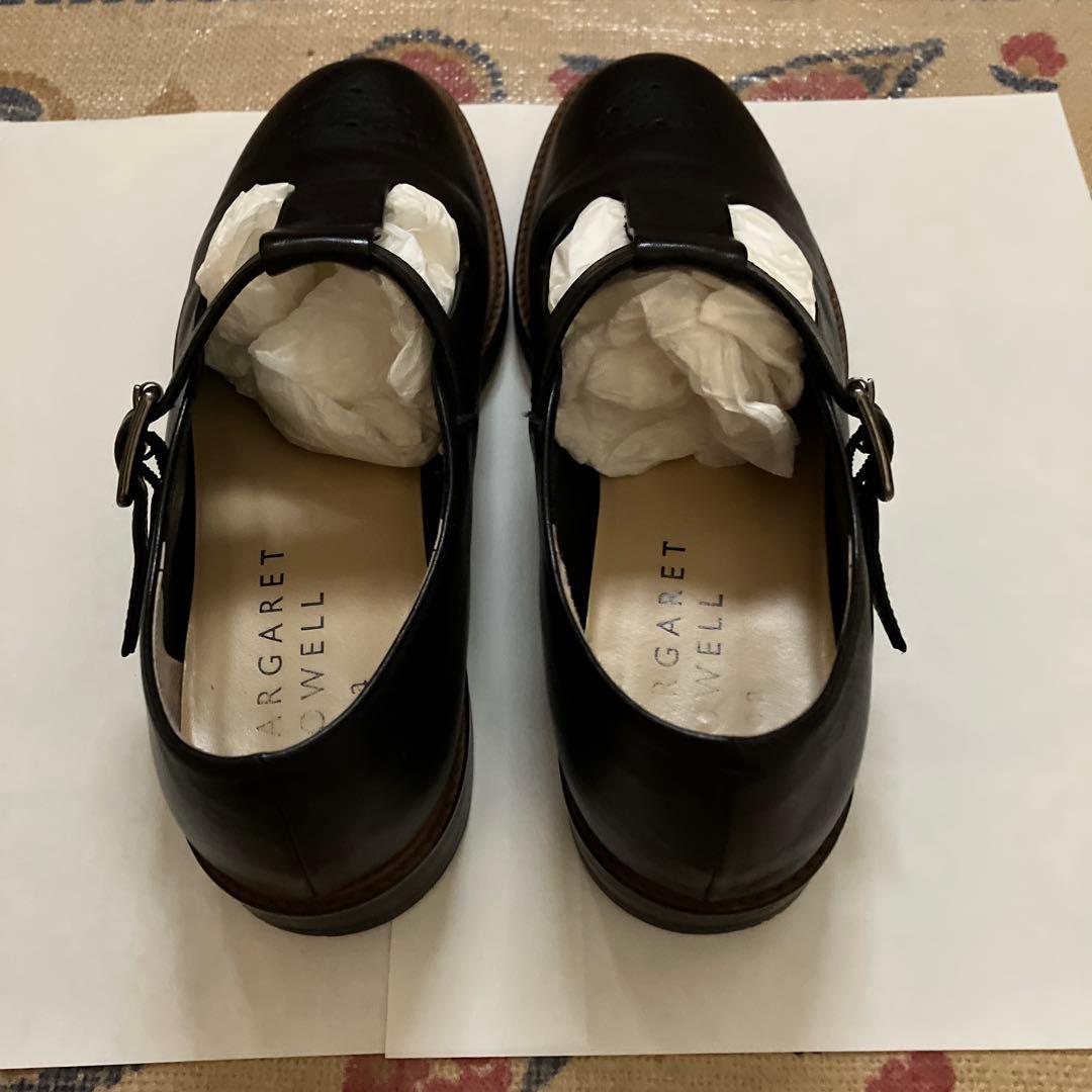 マーガレットハウエル Tストラップフラットシューズ 本革 黒 24