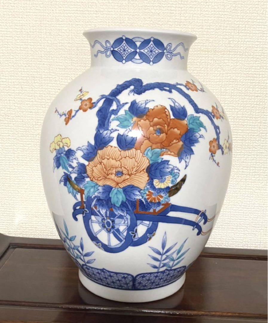 有田焼 色鍋島 和泉作 御社車 牡丹花瓶 花器 花入 壺 花瓶・フラワースタンド