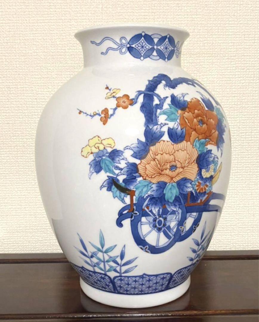 有田焼 色鍋島 和泉作 御社車 牡丹花瓶 花器 花入 壺 花瓶・フラワースタンド