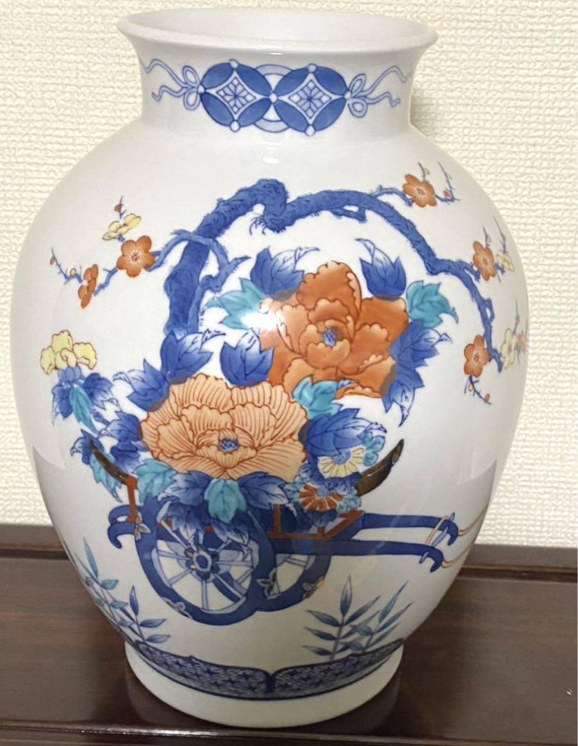 有田焼 色鍋島 和泉作 御社車 牡丹花瓶 花器 花入 壺 花瓶・フラワースタンド