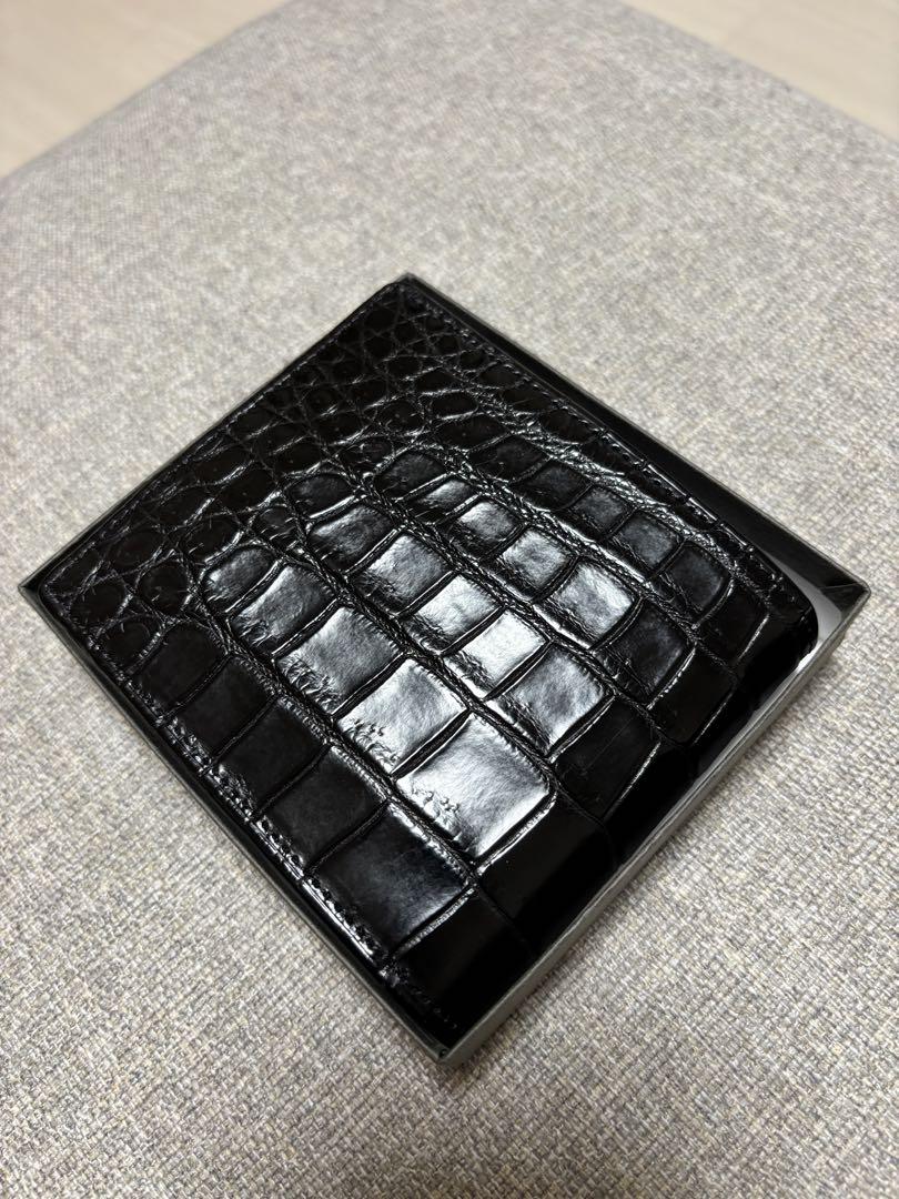 CROCODILE ブラック クロコダイルレザー 二つ折り財布