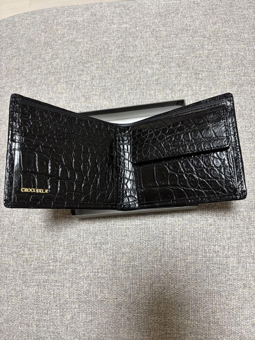 CROCODILE ブラック クロコダイルレザー 二つ折り財布