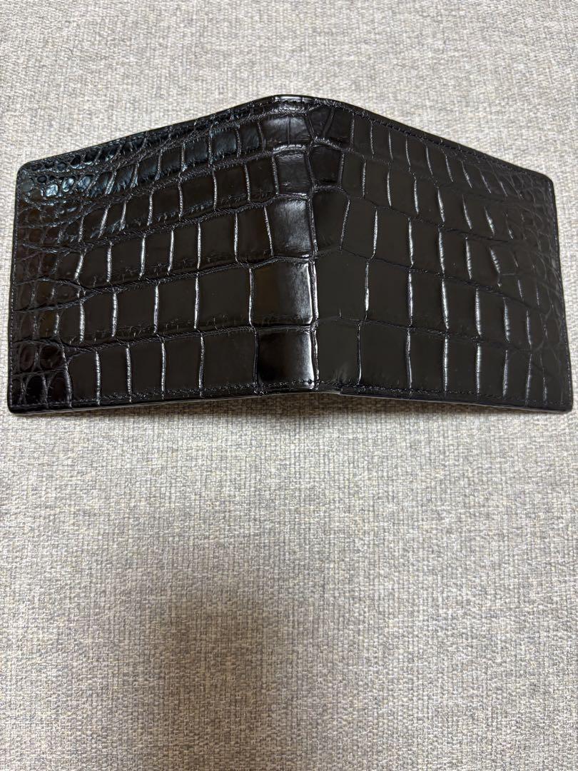 CROCODILE ブラック クロコダイルレザー 二つ折り財布