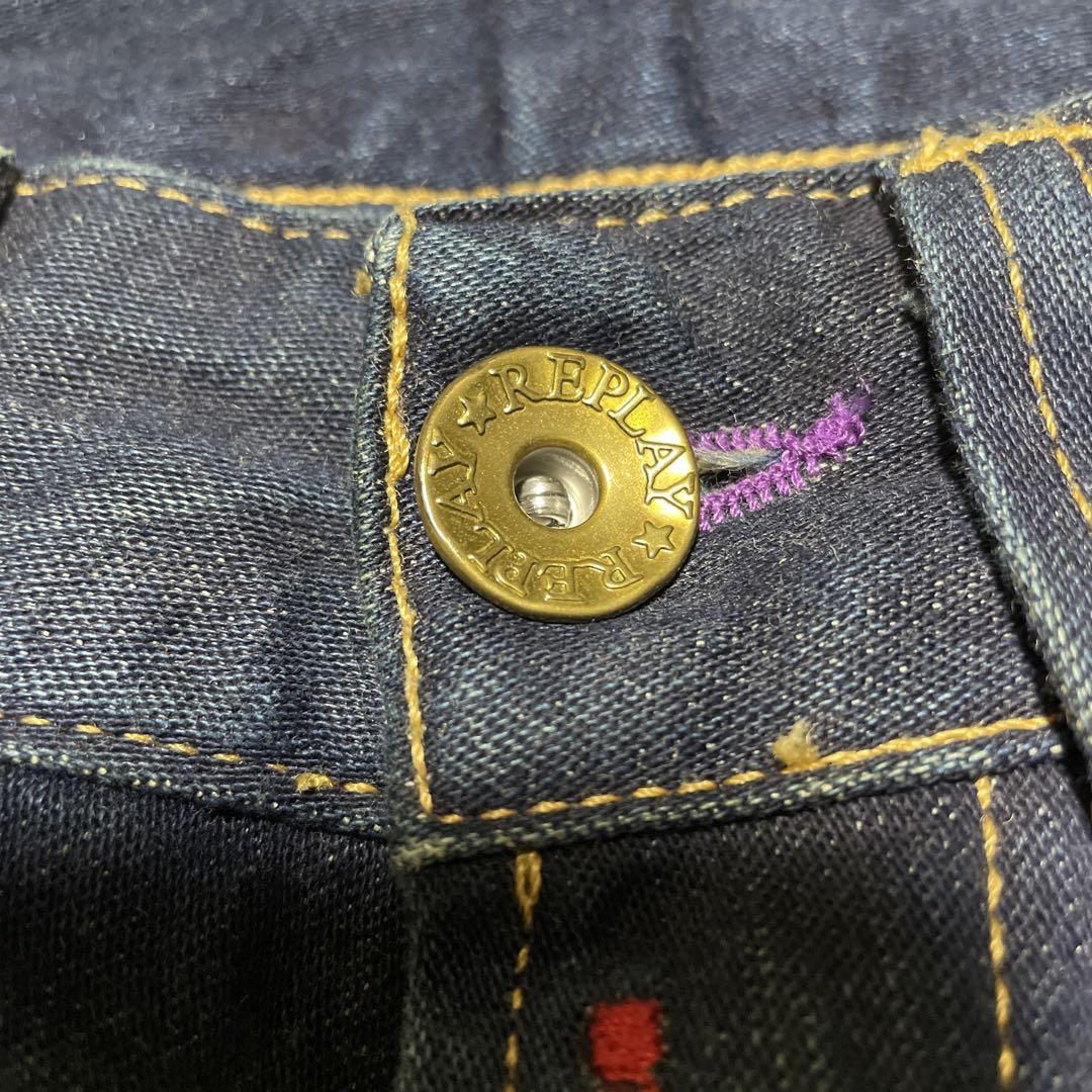 美品 REPLAY リプレイ デニム ジーンズ W26L32紫レザーパッチ ⑨