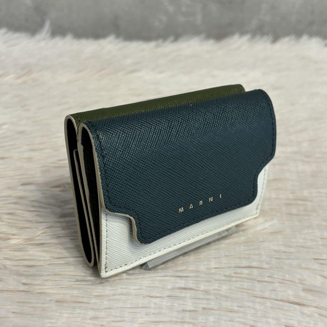 MARNI マルニ 三つ折り財布 Wホック レザー ブルー ホワイト