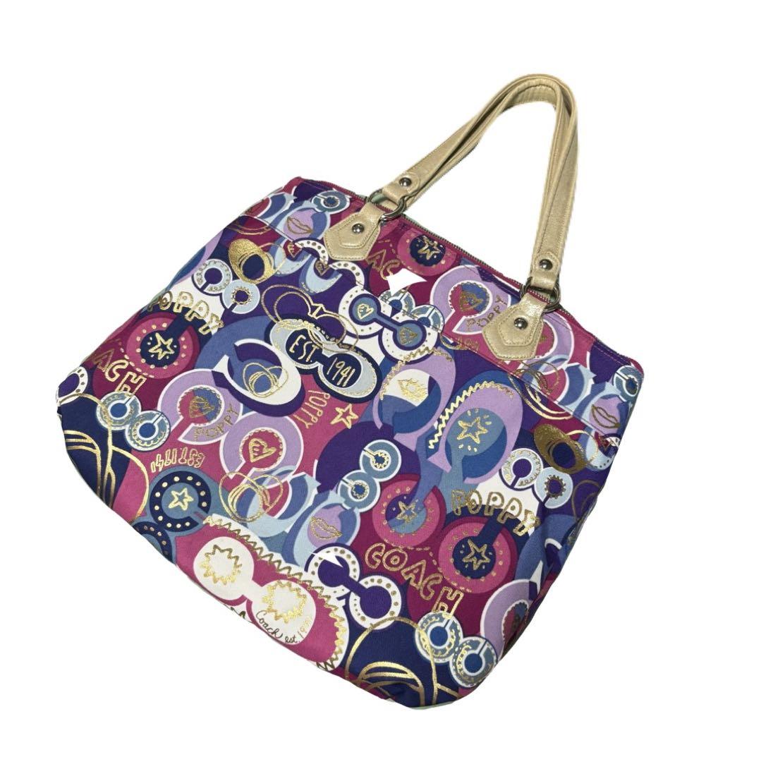 ⭐︎お値下げ⭐︎【美品】COACH ポピー　大容量　バッグ　カラフル　ゴールド　紫