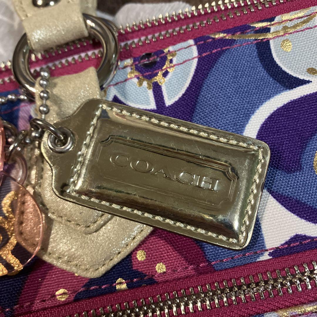 ⭐︎お値下げ⭐︎【美品】COACH ポピー　大容量　バッグ　カラフル　ゴールド　紫