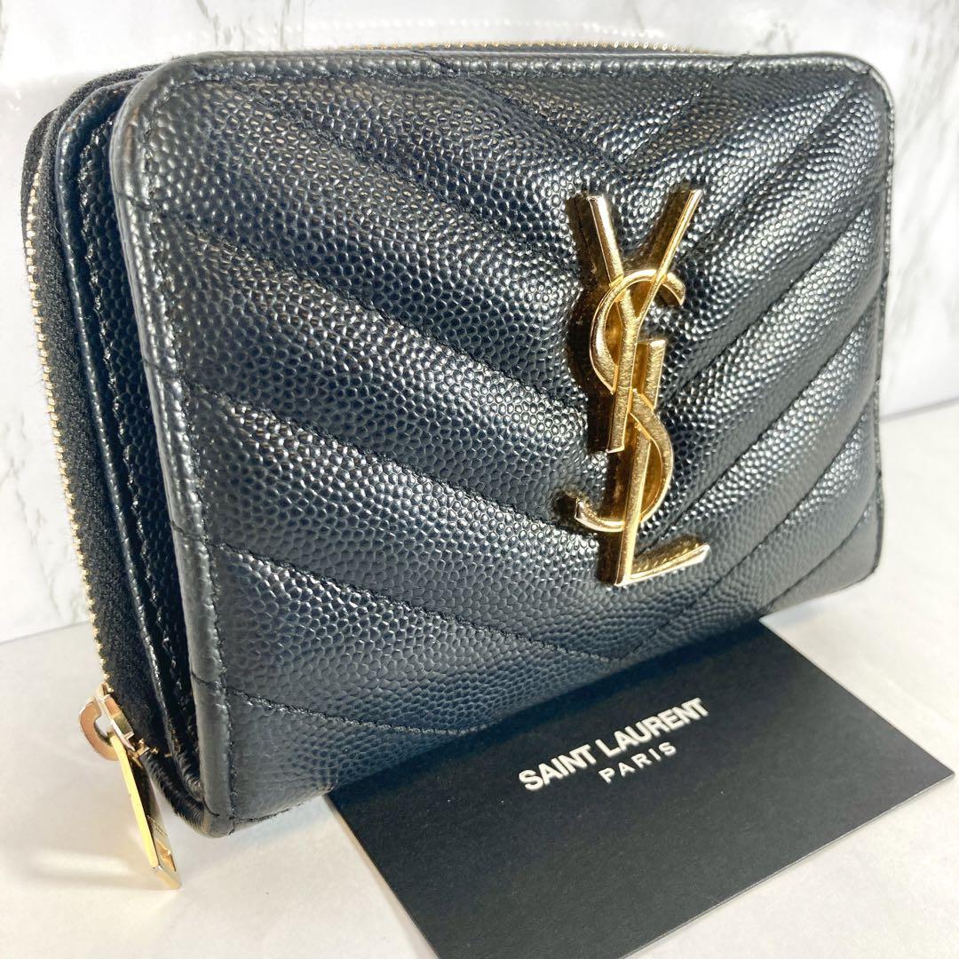 ✨美品✨サンローランパリ 折り財布 ラウンドジップ YSL金具 Vステッチ 黒