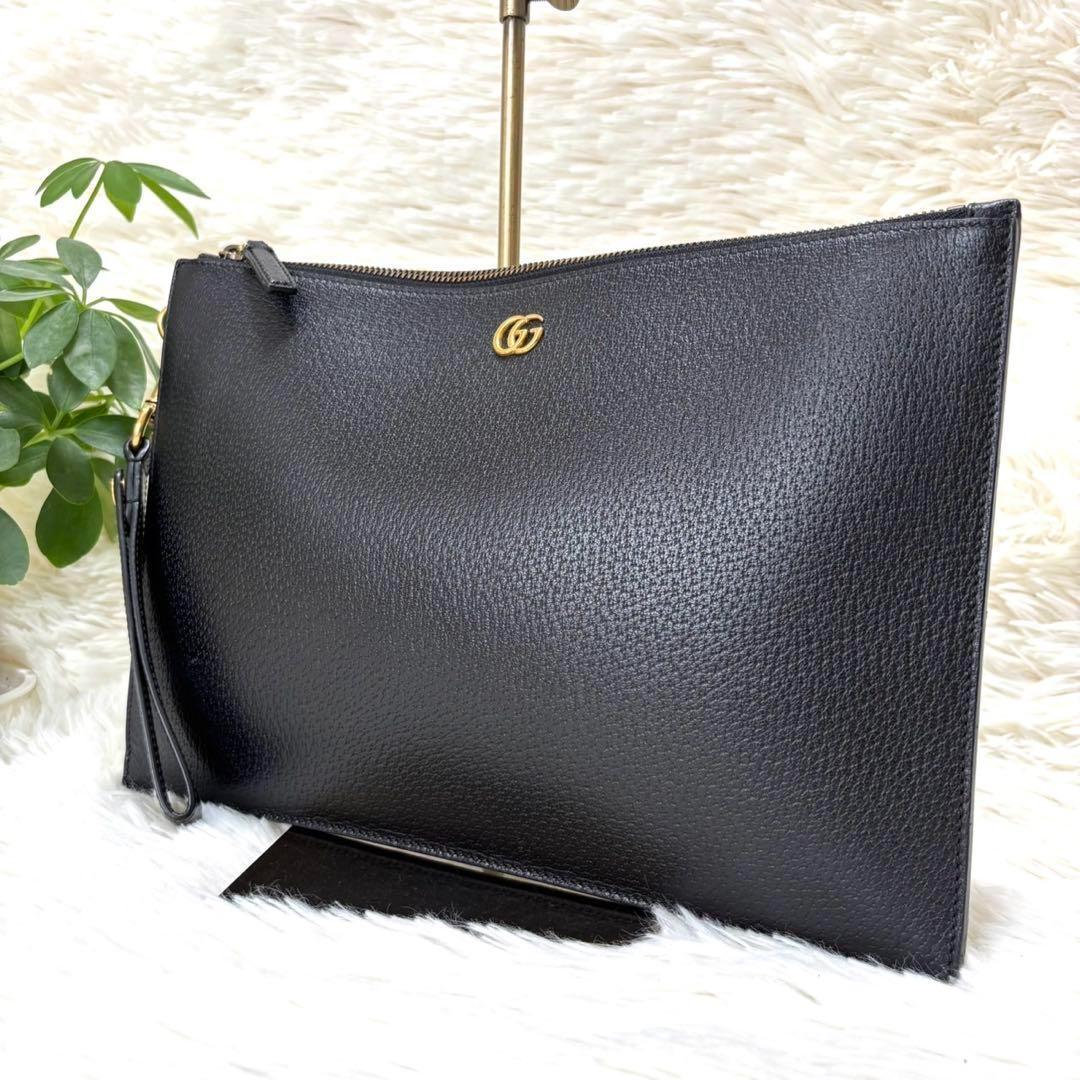 【極美品】グッチ クラッチバッグ GG マーモント レザー メンズ ブラック