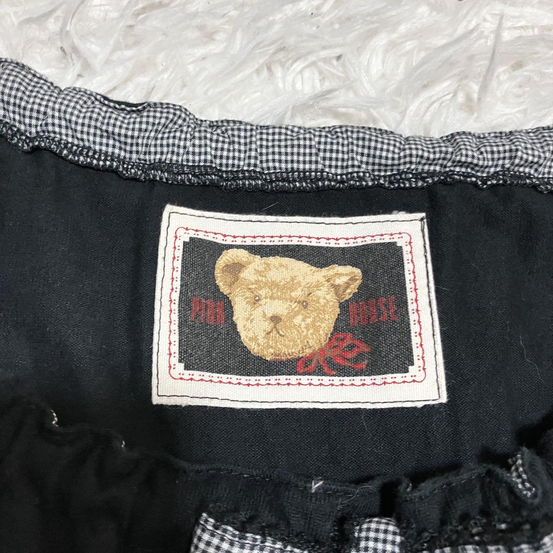 美品 ピンクハウス カットソーワンピース 半袖 くま ギンガム