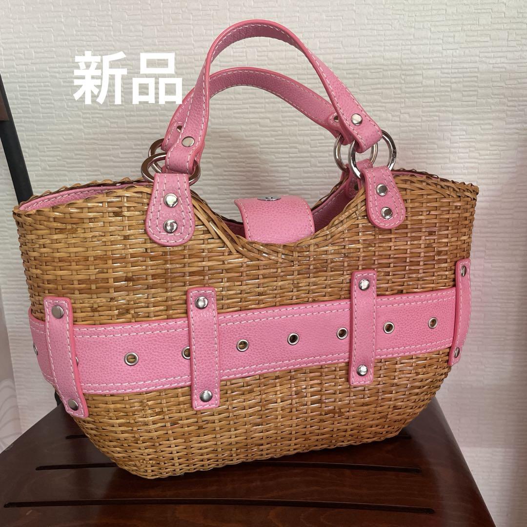 籠バッグ ￼ピンク ￼ストローバック 新品 バッグ - メルカリ