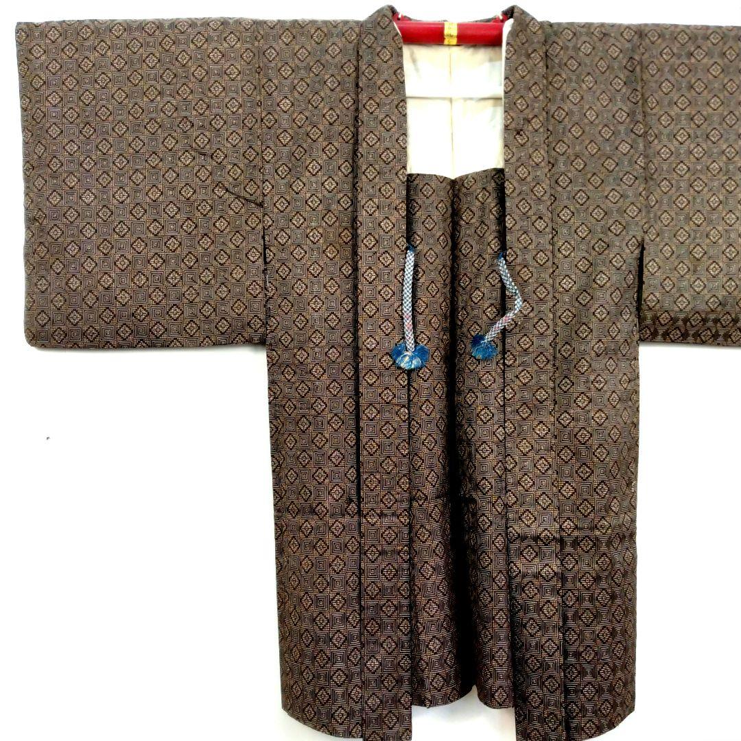 【美品】アンティーク 長羽織 大島紬 身丈92 裄62 茶色 ダークブラウン