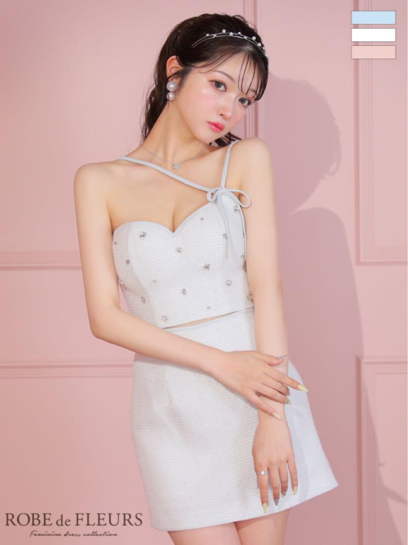 ROBE de FLEURS サイドポイントリボンビジューセットアップ ドレス