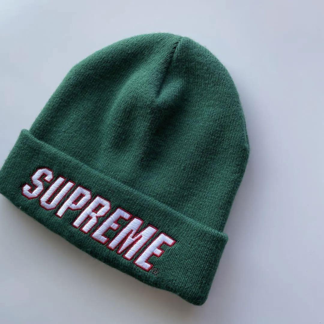 希少 old supreme オールドシュプリーム ニット帽 ビーニー 緑 古着
