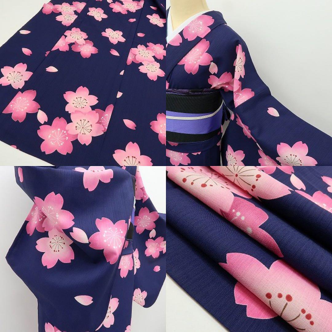 美品 桜 ナカノヒロミチトール・ワイド 小紋 浴衣A2987