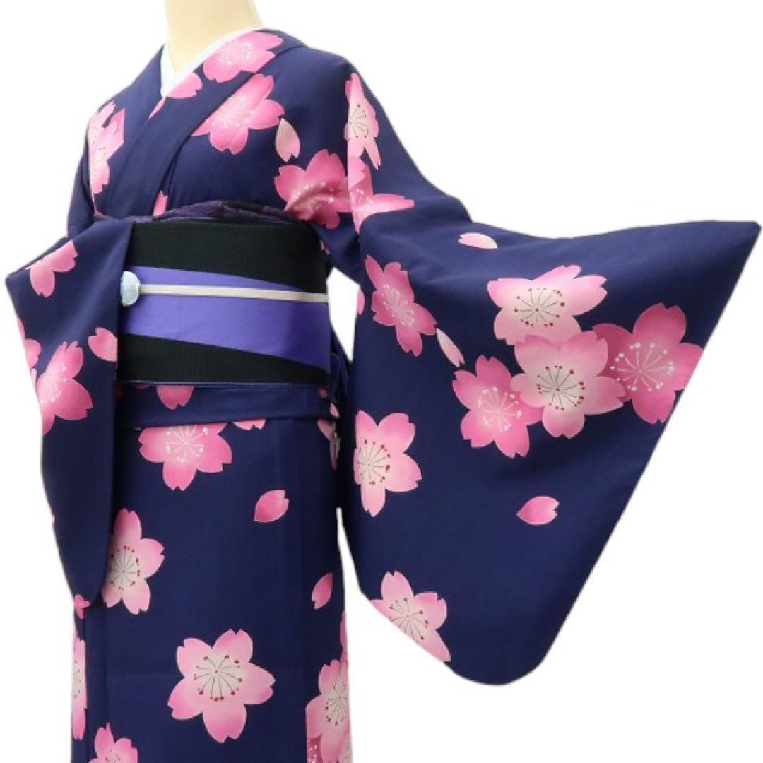 美品 桜 ナカノヒロミチトール・ワイド 小紋 浴衣A2987
