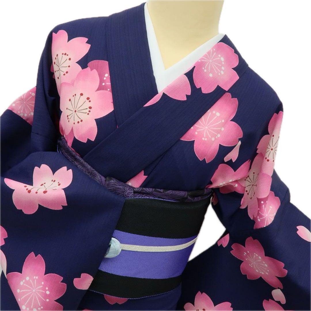 美品 桜 ナカノヒロミチトール・ワイド 小紋 浴衣A2987