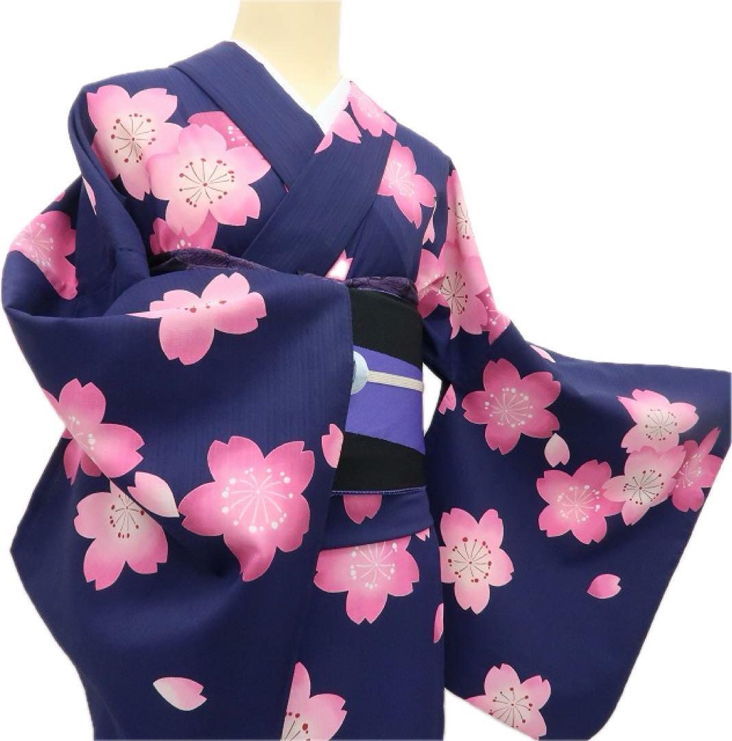 美品 桜 ナカノヒロミチトール・ワイド 小紋 浴衣A2987