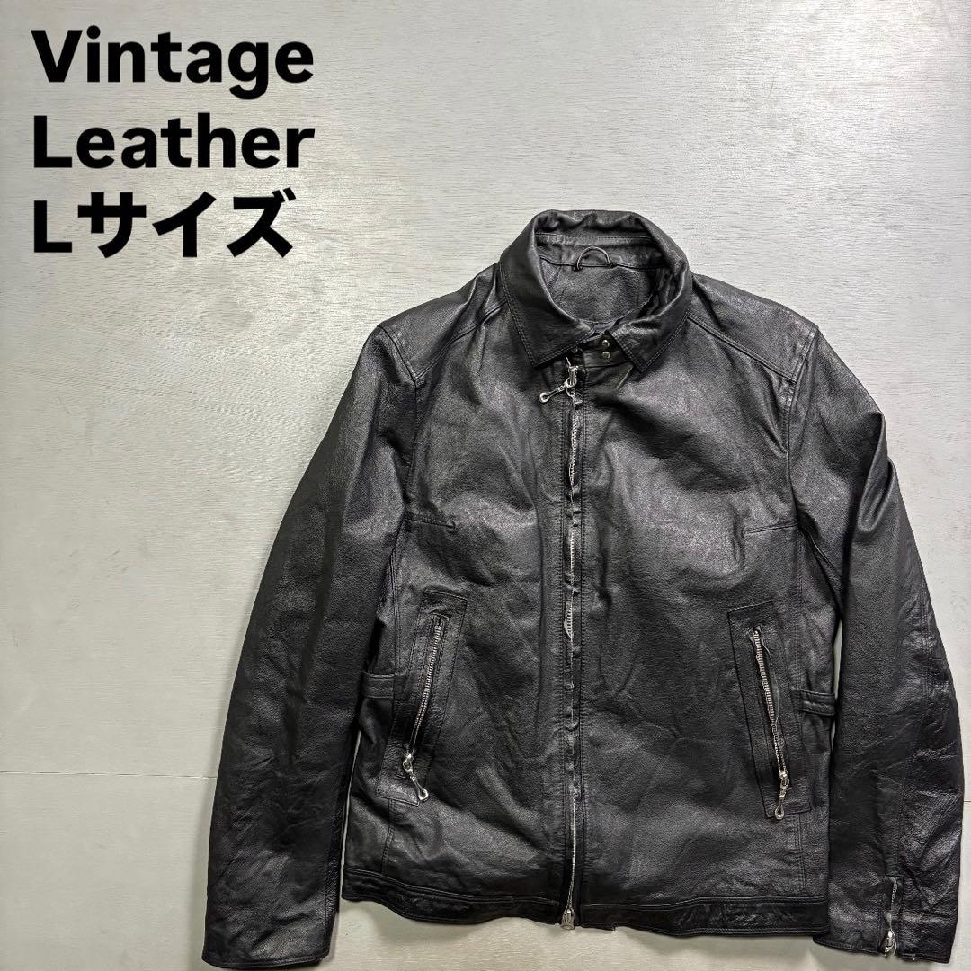 レザージャケット 本革オールレザー 豚革 バイカー 短丈 LL・VINTAGE
