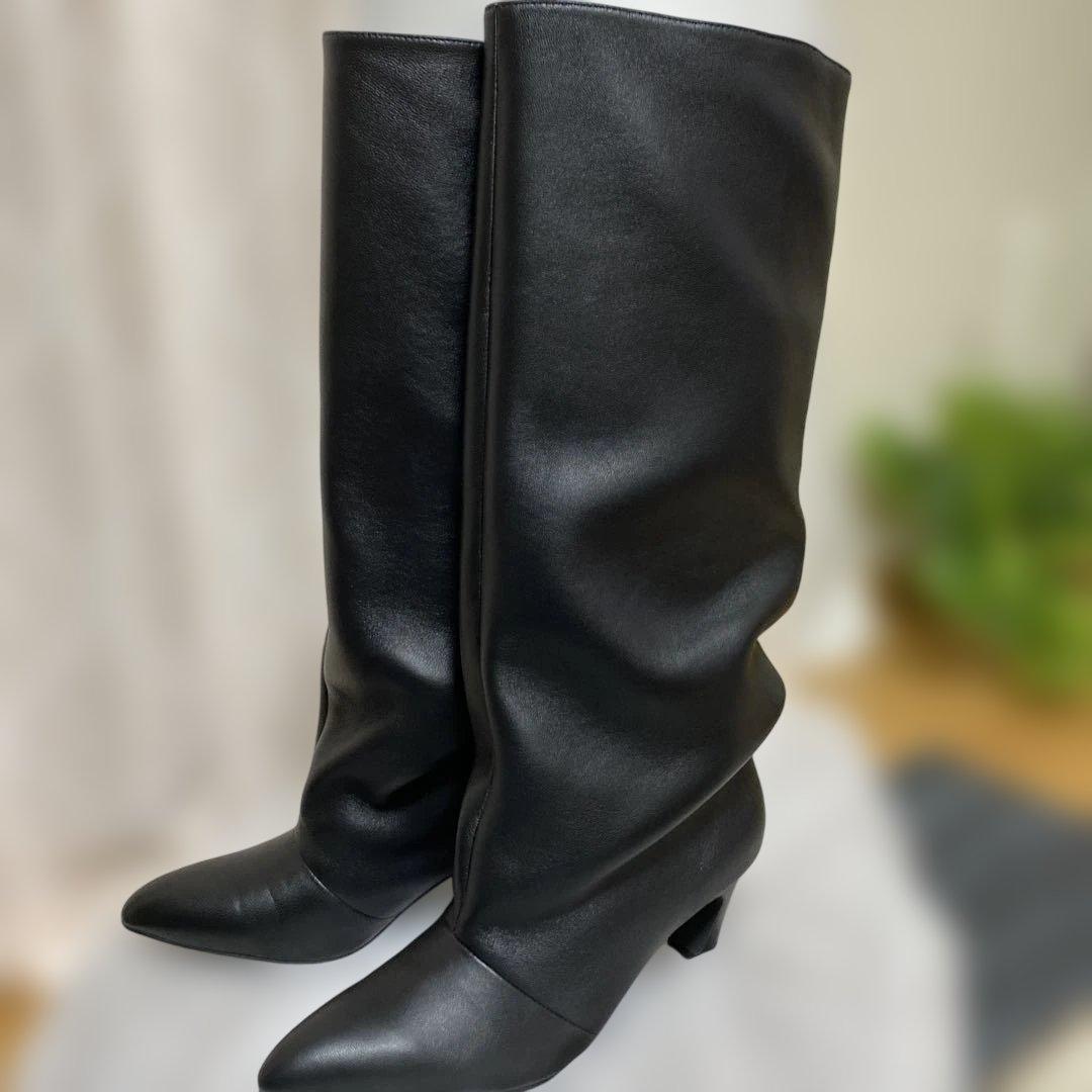 スローブイエナ ブラックレザー ロングブーツ23.5cm SLOBE IENA