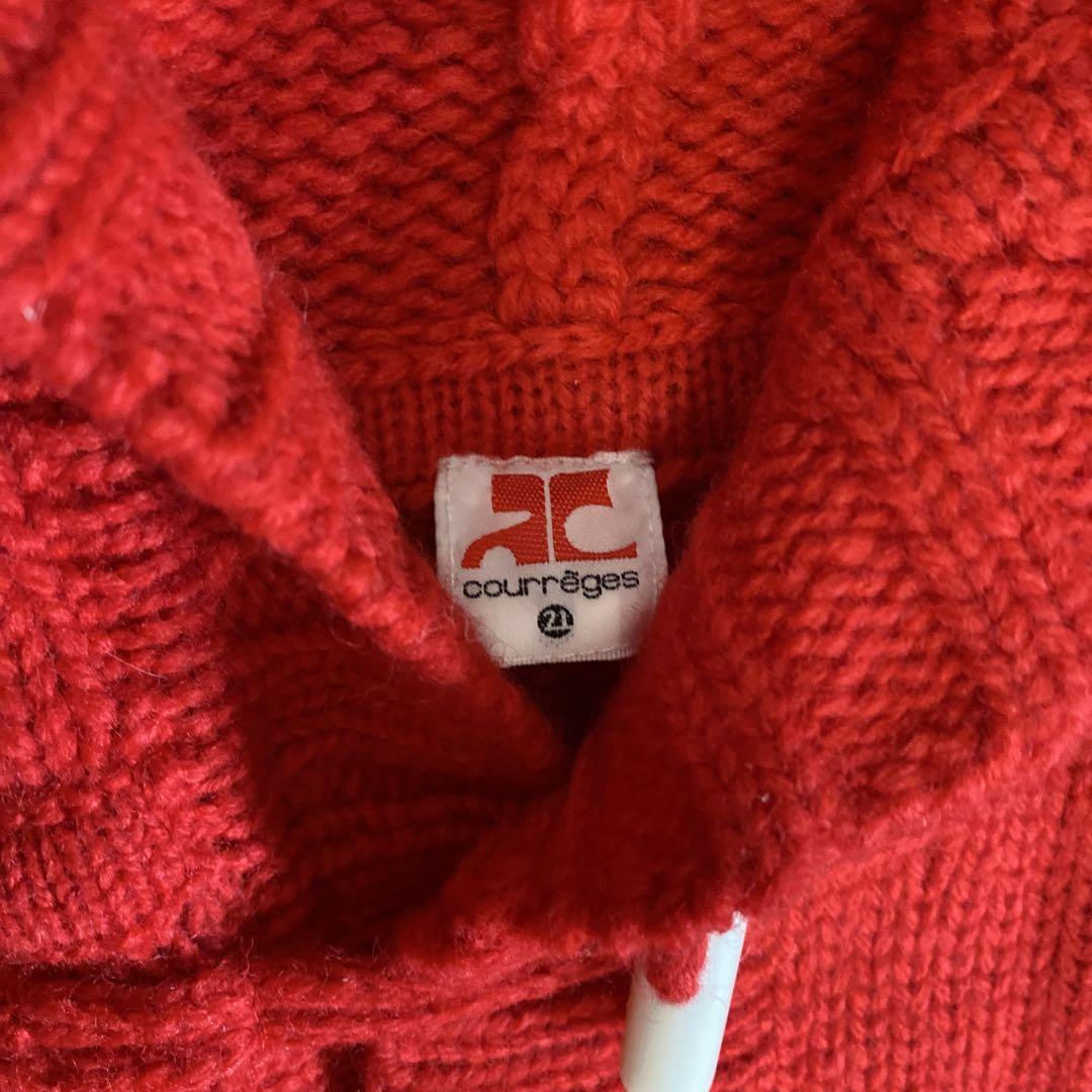 courrèges フード付きレッドダッフルコート