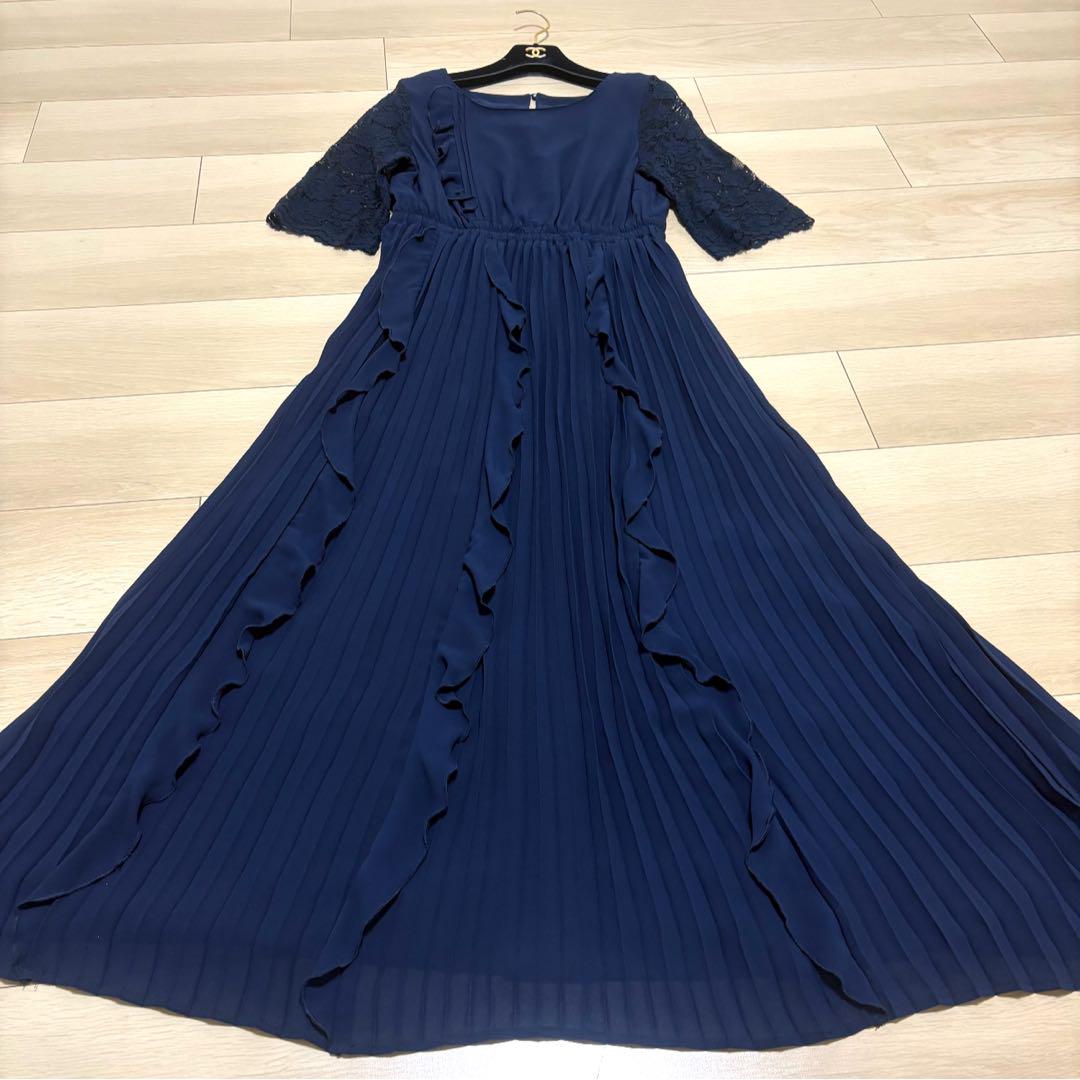 美品✨希少L ドレスプラス ロング丈 パーティードレス レース フリル ワンピ