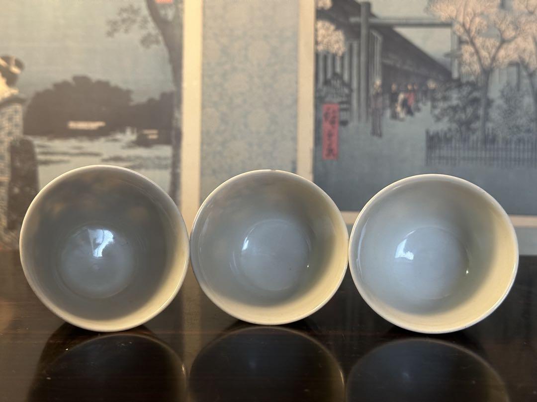道八染付盃 3 點 京燒 染付盃 古美術 高 4cm