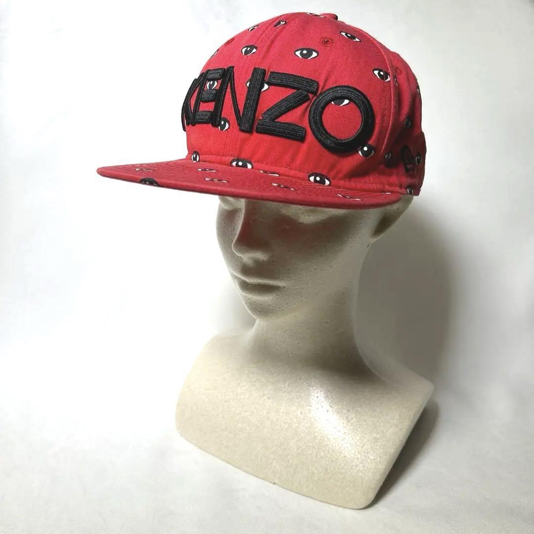 KENZO ニューエラ 帽子 赤 柄物 目 ロゴ入り レンズ キャップ
