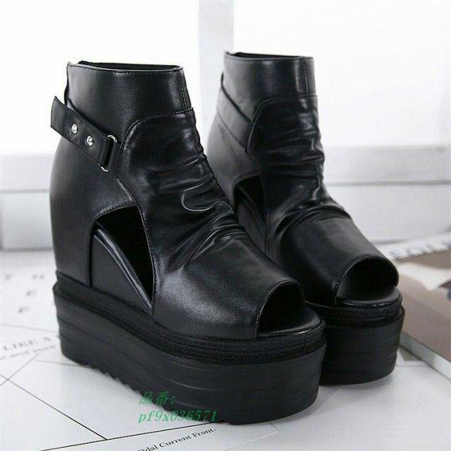 厚底サンダル ヒール12cm サンダル ストラップ オープントゥ 脚長