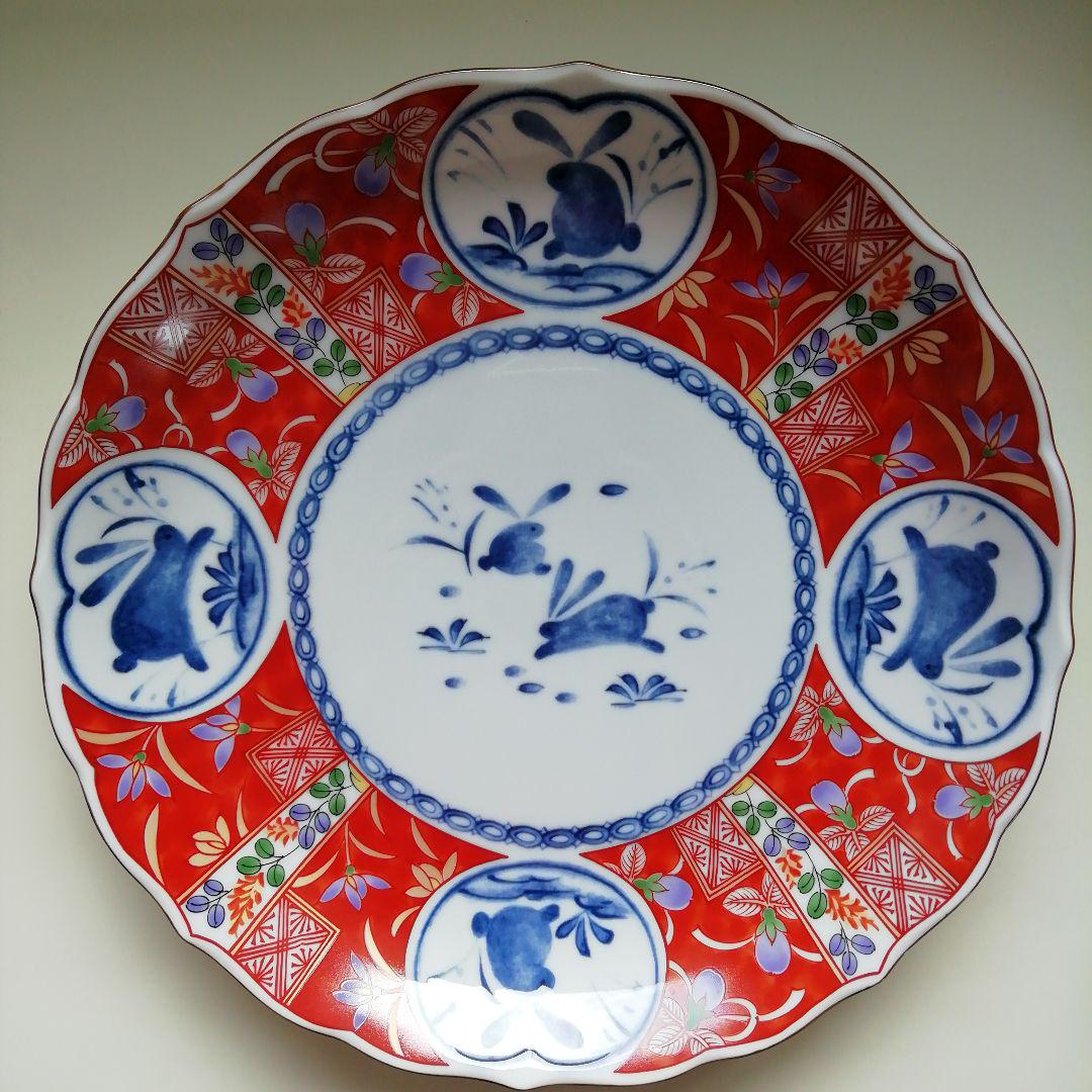 伊万里焼なごみ和庵大皿盛鉢小皿5枚揃いセット赤絵青 うさぎ
