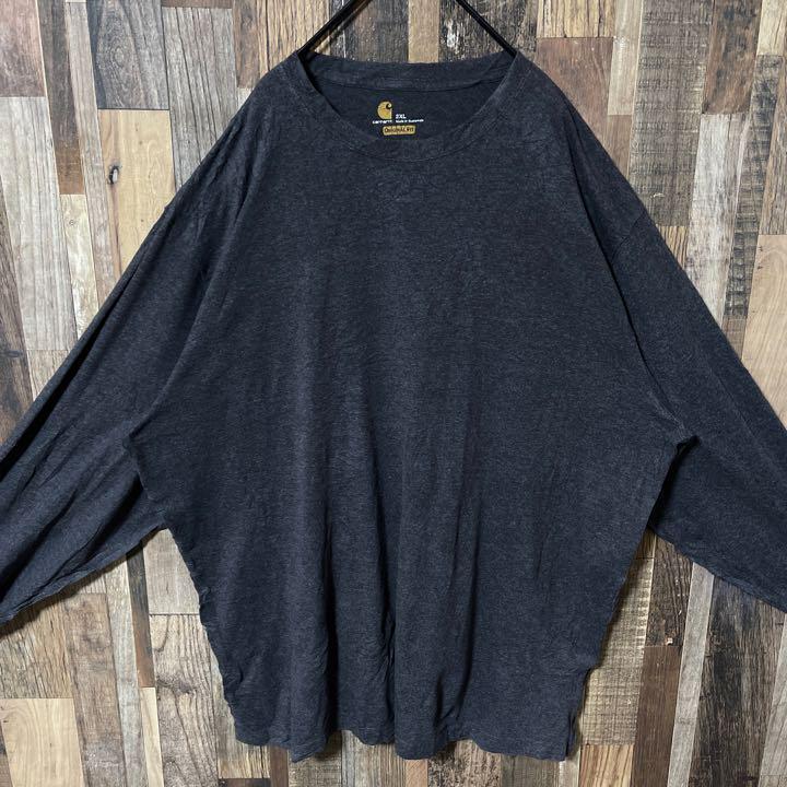 カーハート ロンT 2XL プリント ロゴ グレー tシャツ メンズ 古着 長袖